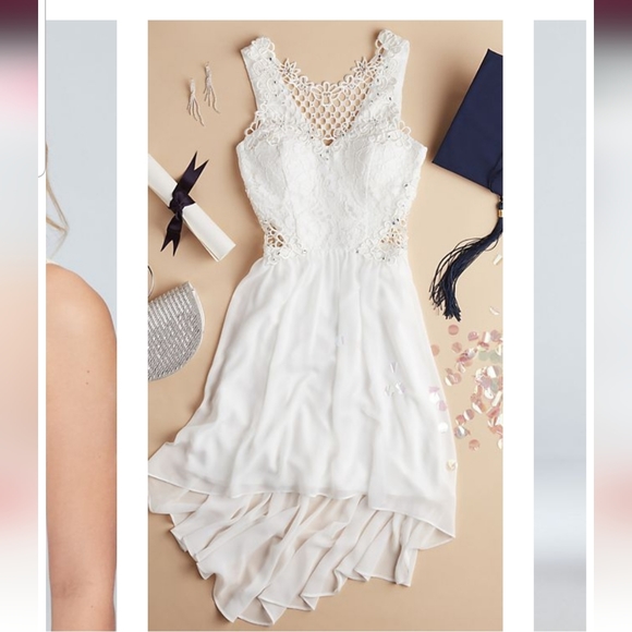 City Triangles White Lace Illusion High Low Dress - Picture 10 of 10